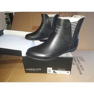London Fog Piccadilly Rain Boots, Women's Sz 9M,tunie black solid MSRP $50,#164